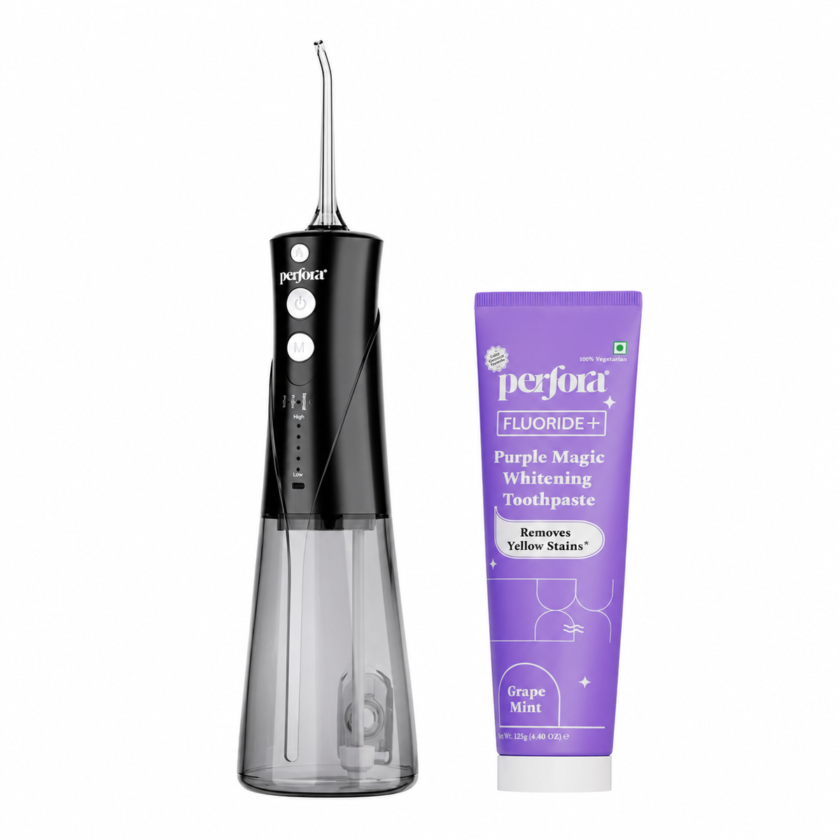 Granite Black Power Flosser + Purple Toothpaste 125 gm — reference demo