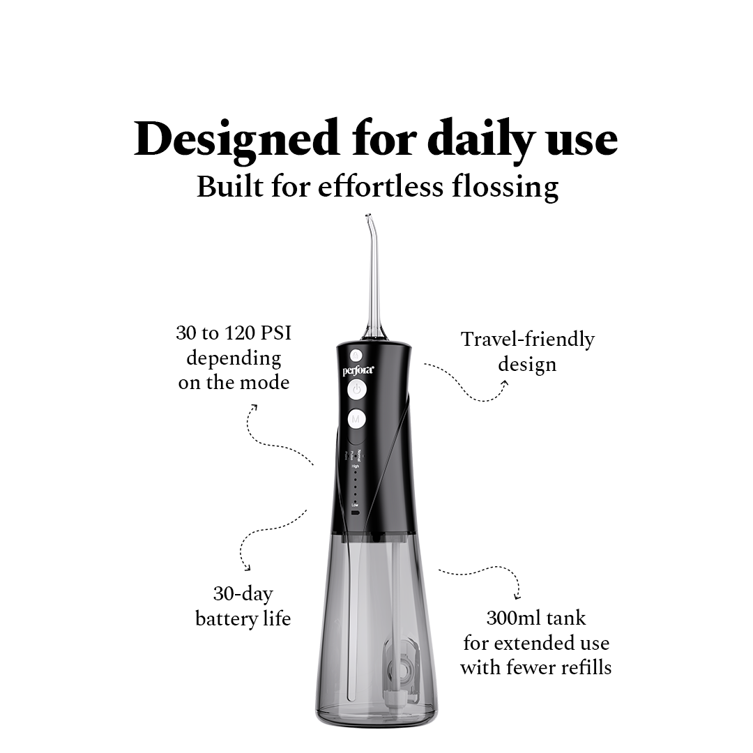 Granite Black Power Flosser + Purple Strips Pack of 3 — reference demo