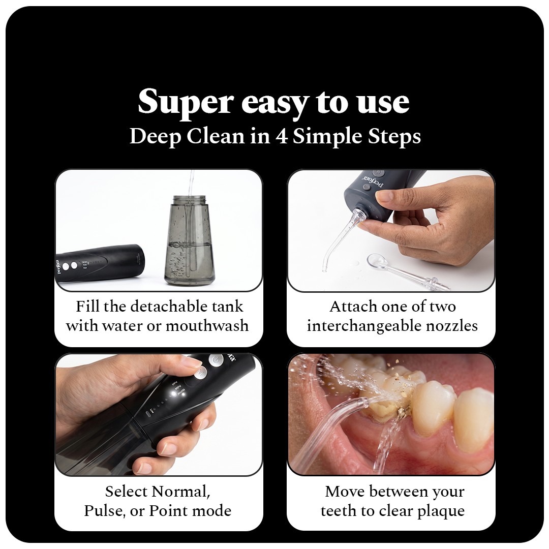 Granite Black Power Flosser + Purple Strips Pack of 3 — reference demo