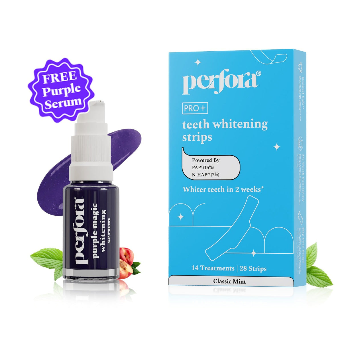 Teeth Whitening Strips & Purple Magic Teeth whitening Serum Combo — reference demo