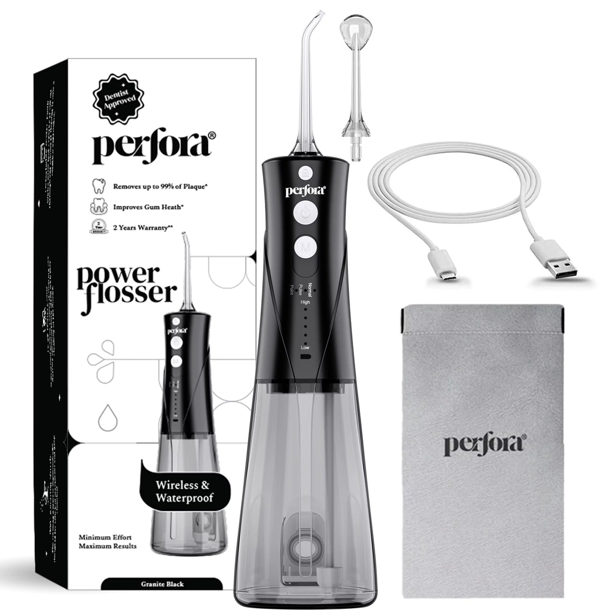 Granite Black Power Flosser + Purple Strips Pack of 3 — reference demo